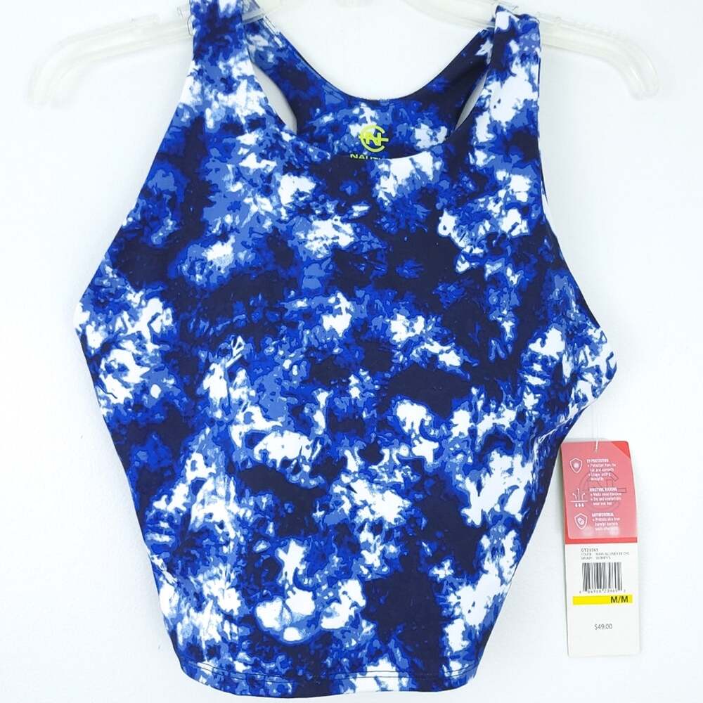 New Nautica Competiton Crop Tank Medium Blue Sleeveless Activewear Built in Bra